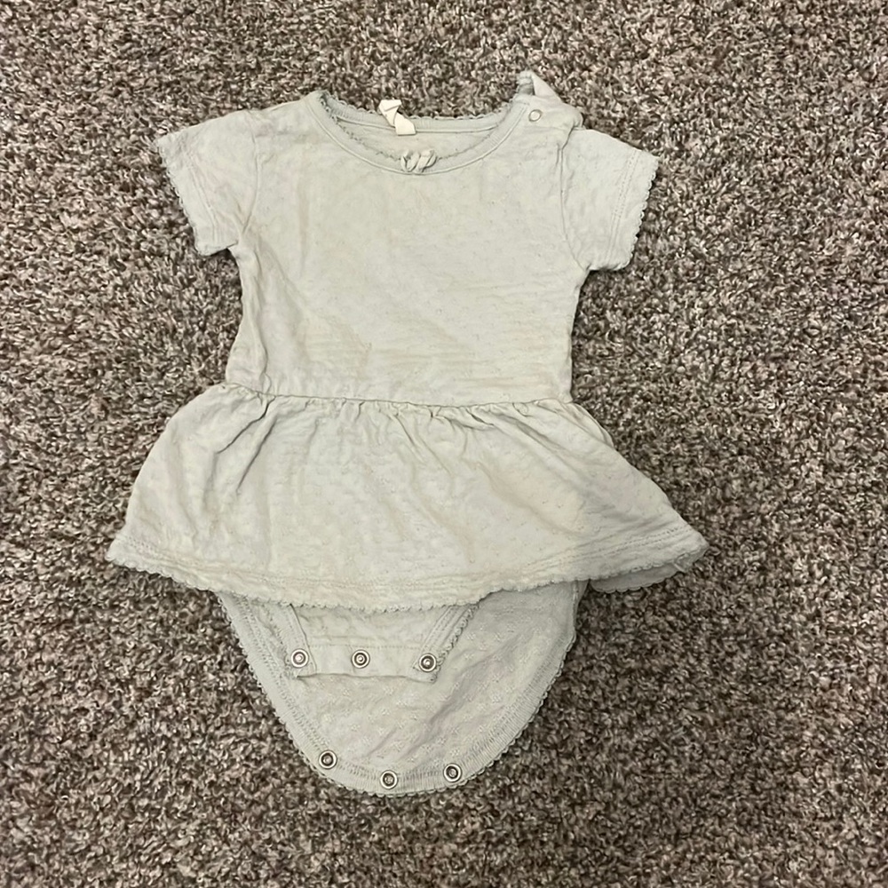 Quincey Mae pointelle skirted sage onesie
